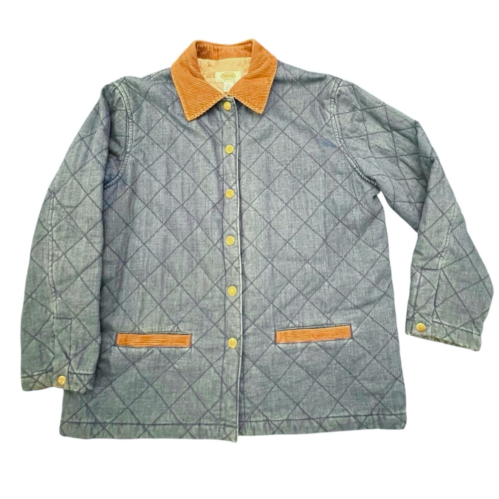 Talbots Petites Medium Denim Horse Hunting Lined Chore Coat Corduroy Collar